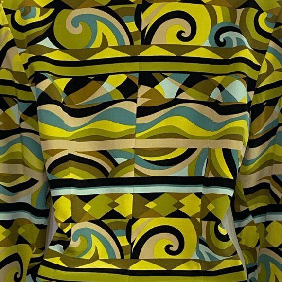 B-165 Maggy London Green Blue & Black 100% Silk Blazer Suit Jacket Size 10 - Picture 9 of 14